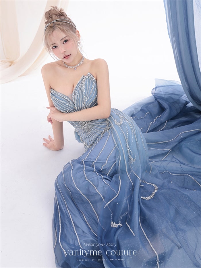 vanityME.couture. バニティーミークチュール Ciel Etoile Couture シエル・エトワール・クチュール ロングドレス ブルー 水色 ビジュー チュール バースデー vctr-l-a1508