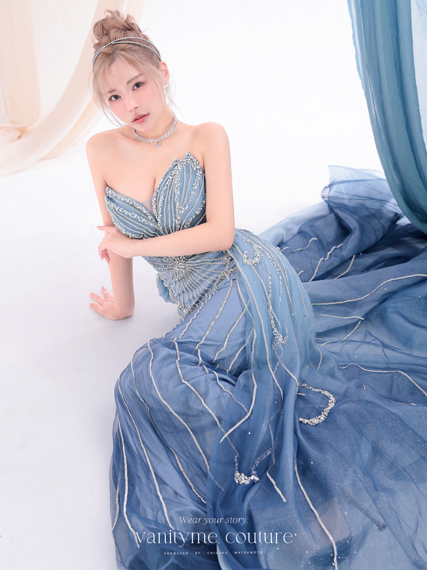 vanityME.couture. バニティーミークチュール Ciel Etoile Couture シエル・エトワール・クチュール ロングドレス ブルー 水色 ビジュー チュール バースデー vctr-l-a1508