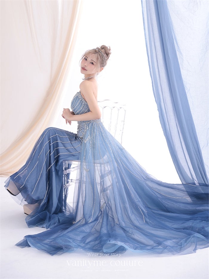 vanityME.couture. バニティーミークチュール Ciel Etoile Couture シエル・エトワール・クチュール ロングドレス ブルー 水色 ビジュー チュール バースデー vctr-l-a1508