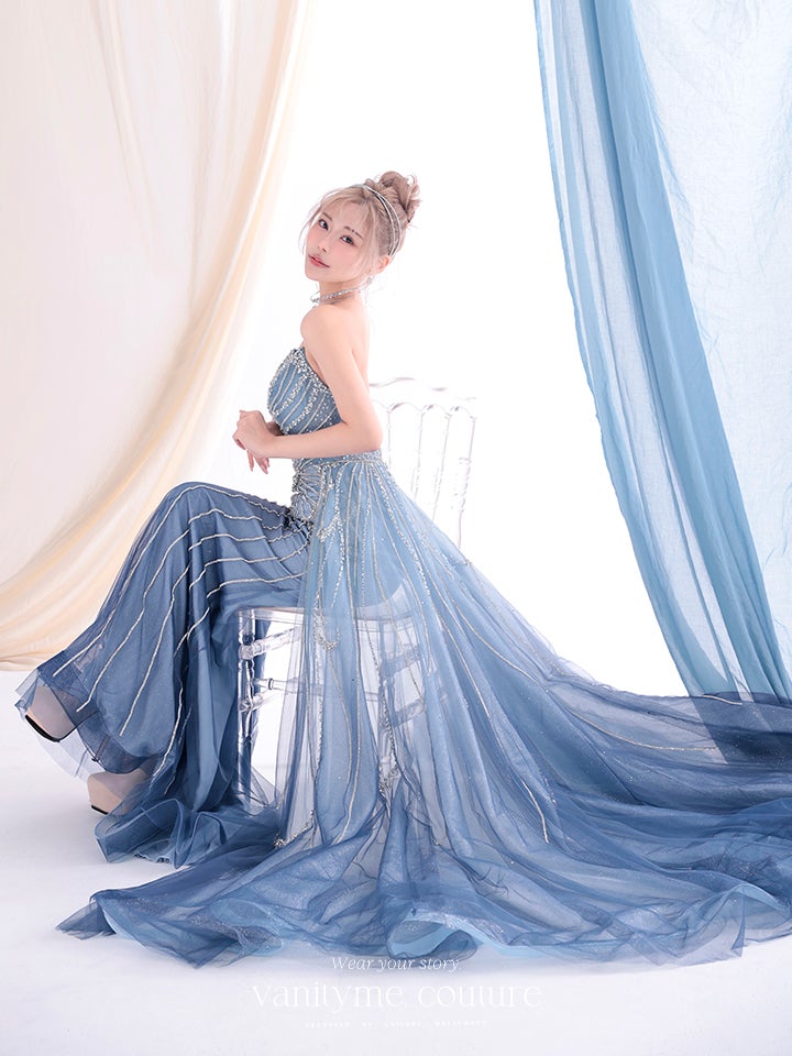 vanityME.couture. バニティーミークチュール Ciel Etoile Couture シエル・エトワール・クチュール ロングドレス ブルー 水色 ビジュー チュール バースデー vctr-l-a1508