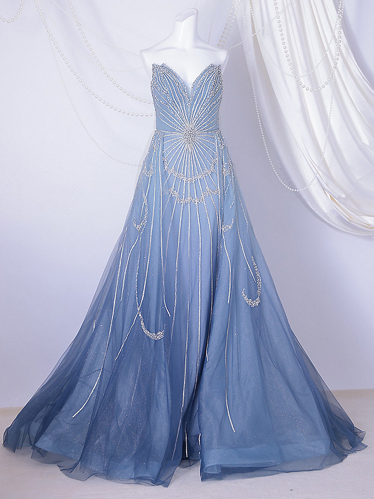 vanityME.couture. バニティーミークチュール Ciel Etoile Couture シエル・エトワール・クチュール ロングドレス ブルー 水色 ビジュー チュール バースデー vctr-l-a1508