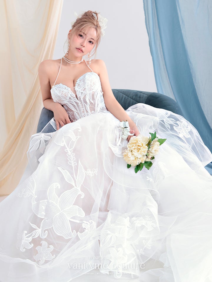 vanityME.couture. バニティーミークチュール Lys Blanc Couture リス・ブラン・クチュール ロングドレス ホワイト 白 リリー フリル プリンセス バースデー vctr-l-vvl059