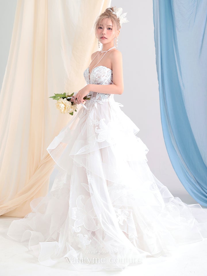 vanityME.couture. バニティーミークチュール Lys Blanc Couture リス・ブラン・クチュール ロングドレス ホワイト 白 リリー フリル プリンセス バースデー vctr-l-vvl059