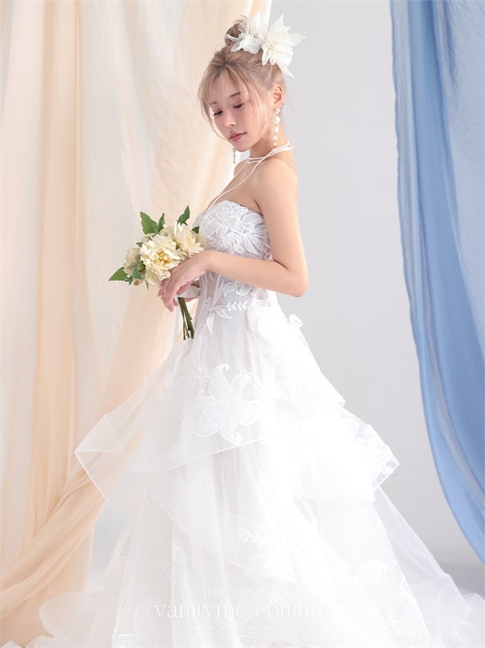 vanityME.couture. バニティーミークチュール Lys Blanc Couture リス・ブラン・クチュール ロングドレス ホワイト 白 リリー フリル プリンセス バースデー vctr-l-vvl059