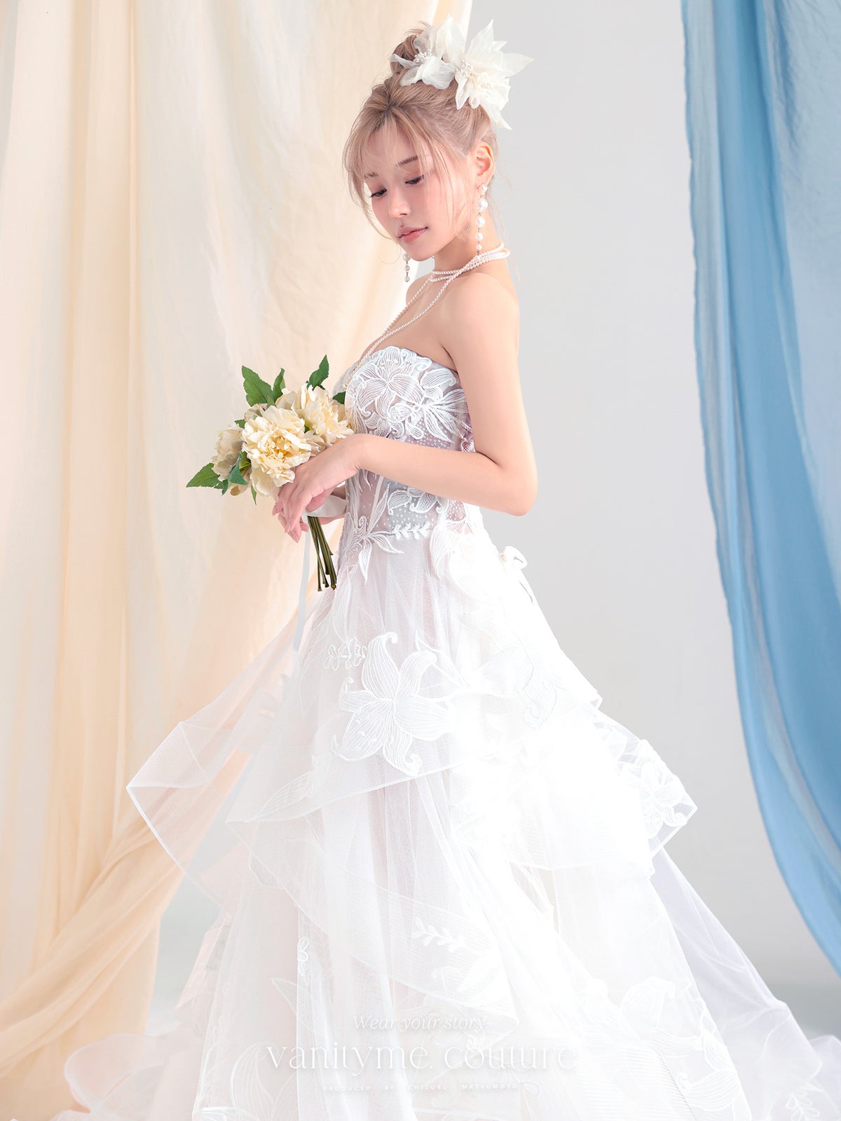 vanityME.couture. バニティーミークチュール Lys Blanc Couture リス・ブラン・クチュール ロングドレス ホワイト 白 リリー フリル プリンセス バースデー vctr-l-vvl059