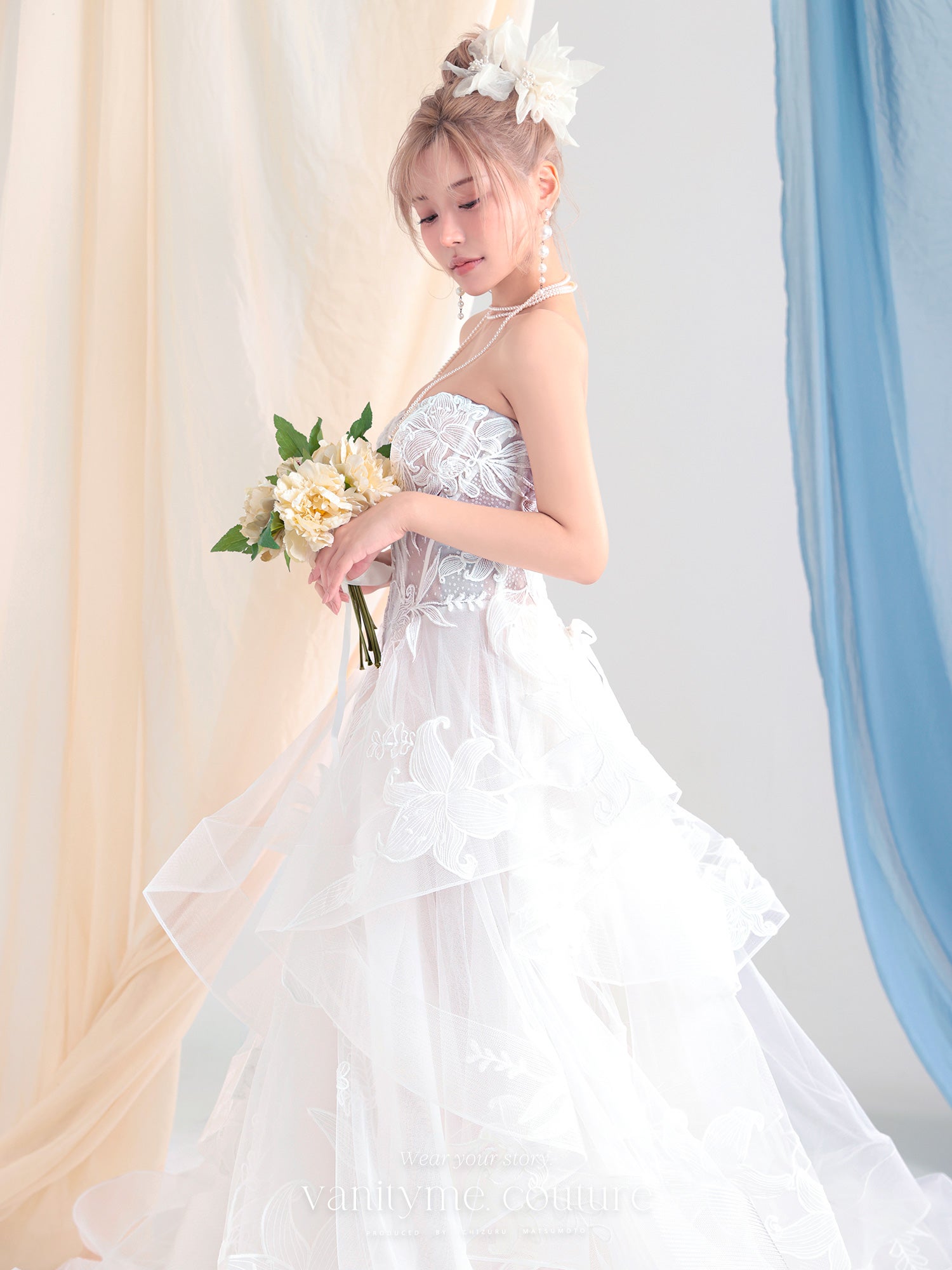 vanityME.couture. バニティーミークチュール Lys Blanc Couture リス・ブラン・クチュール ロングドレス ホワイト 白 リリー フリル プリンセス バースデー vctr-l-vvl059