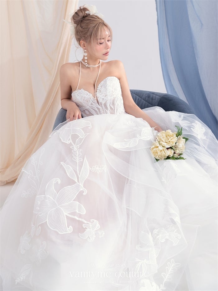 vanityME.couture. バニティーミークチュール Lys Blanc Couture リス・ブラン・クチュール ロングドレス ホワイト 白 リリー フリル プリンセス バースデー vctr-l-vvl059