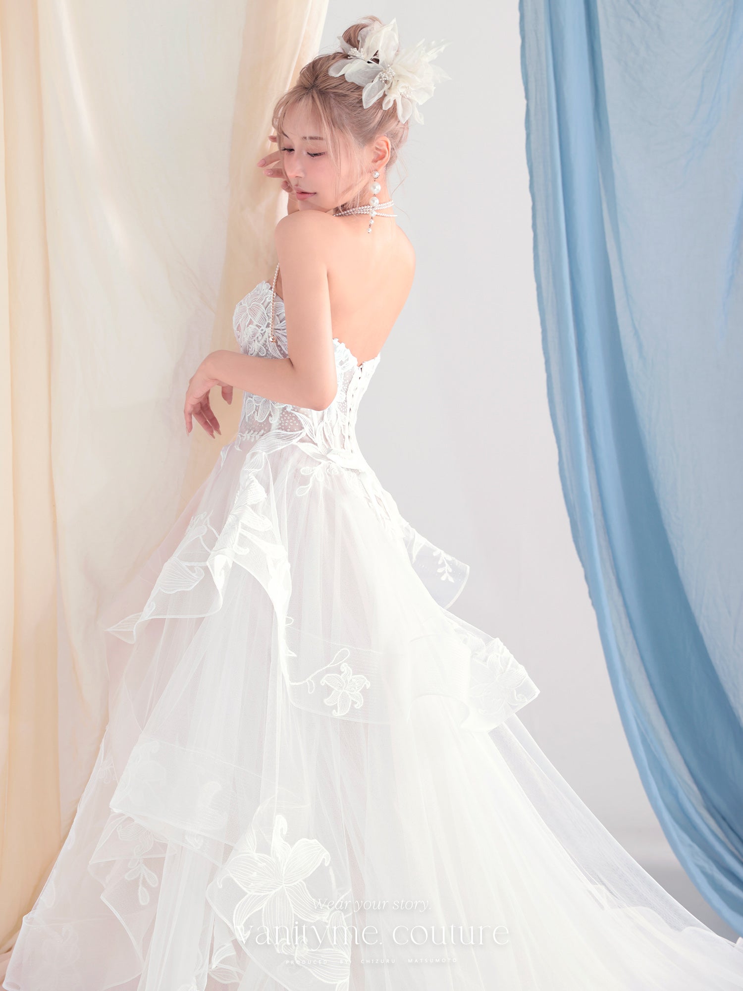vanityME.couture. バニティーミークチュール Lys Blanc Couture リス・ブラン・クチュール ロングドレス ホワイト 白 リリー フリル プリンセス バースデー vctr-l-vvl059