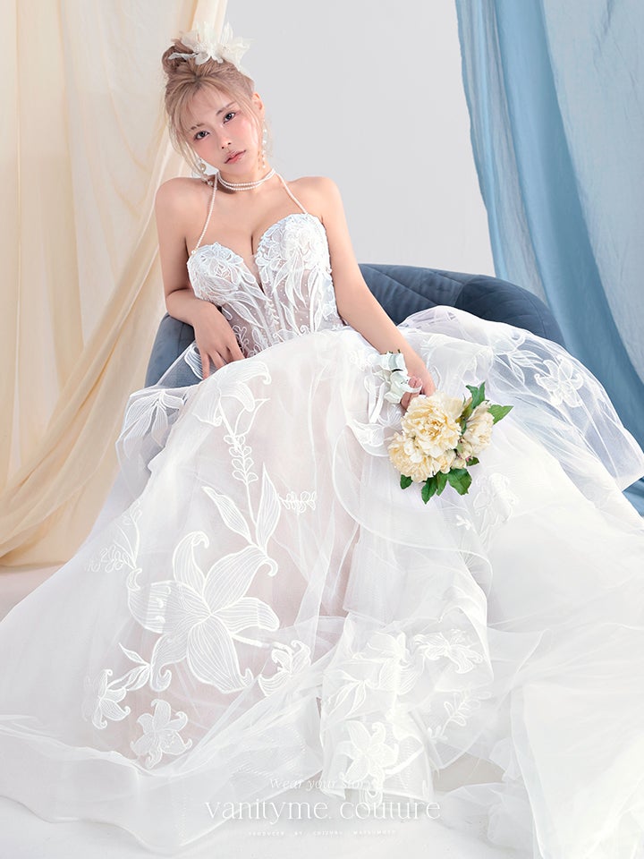 vanityME.couture. バニティーミークチュール Lys Blanc Couture リス・ブラン・クチュール ロングドレス ホワイト 白 リリー フリル プリンセス バースデー vctr-l-vvl059