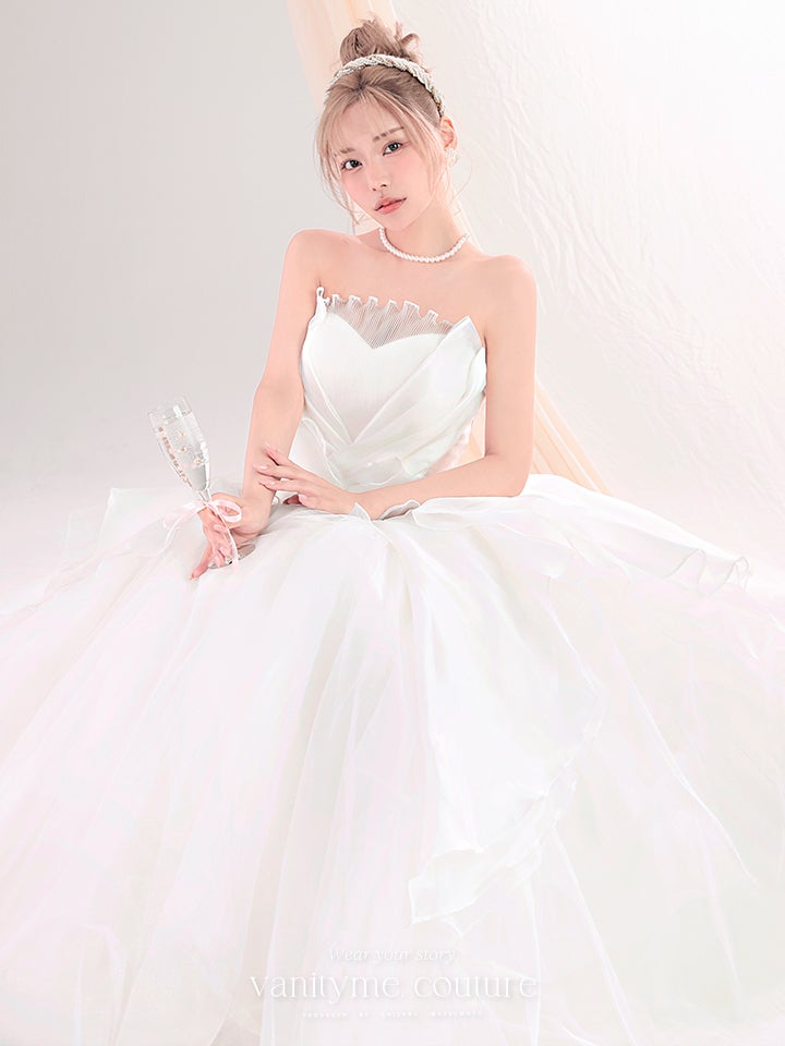 vanityME.couture. バニティーミークチュール Blanc Fleur Couture ブラン・フルール・クチュール ロングドレス ホワイト 白 フリル オーガンジー バースデー vctr-c-8665