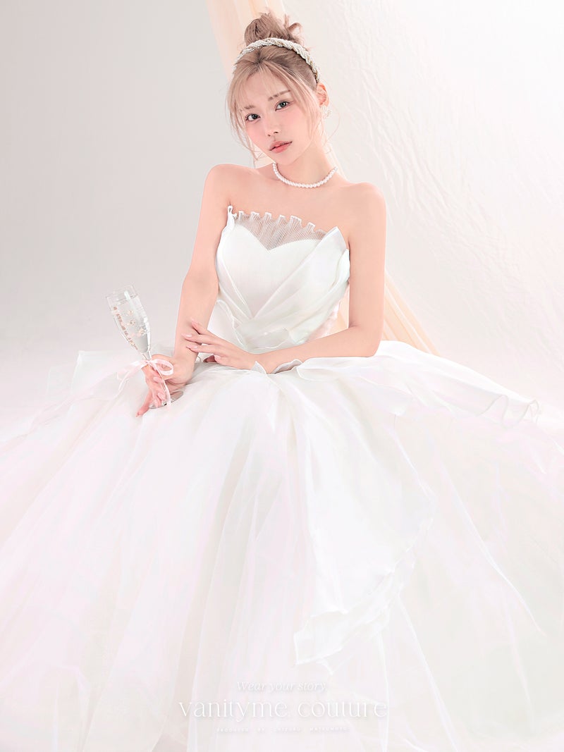 vanityME.couture. バニティーミークチュール Blanc Fleur Couture ブラン・フルール・クチュール ロングドレス ホワイト 白 フリル オーガンジー バースデー vctr-c-8665