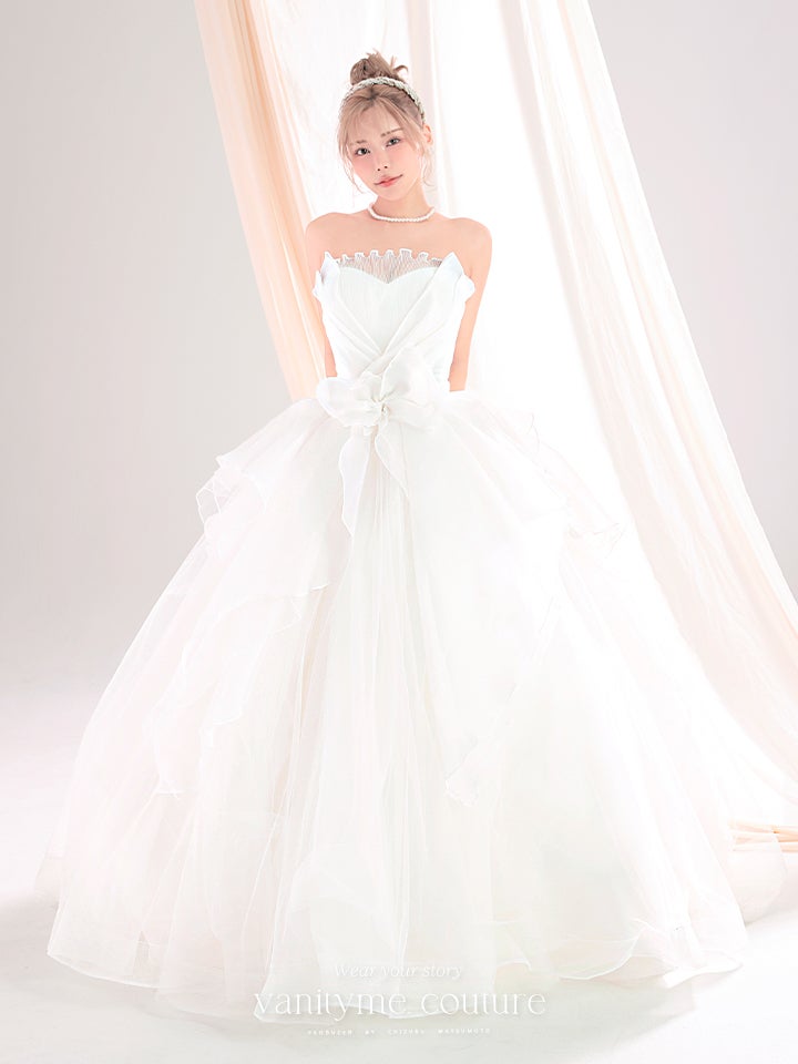 vanityME.couture. バニティーミークチュール Blanc Fleur Couture ブラン・フルール・クチュール ロングドレス ホワイト 白 フリル オーガンジー バースデー vctr-c-8665