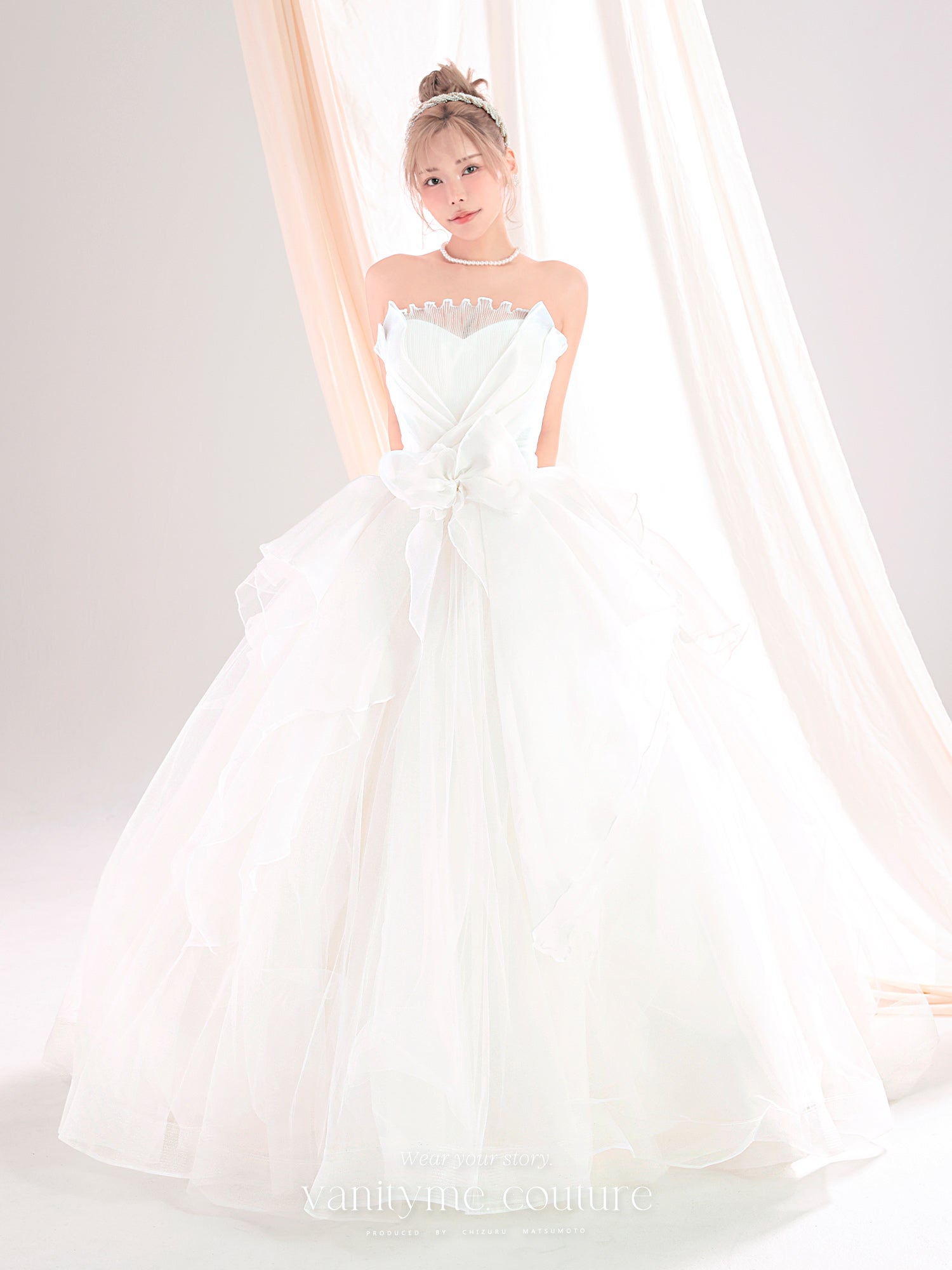 vanityME.couture. バニティーミークチュール Blanc Fleur Couture ブラン・フルール・クチュール ロングドレス ホワイト 白 フリル オーガンジー バースデー vctr-c-8665