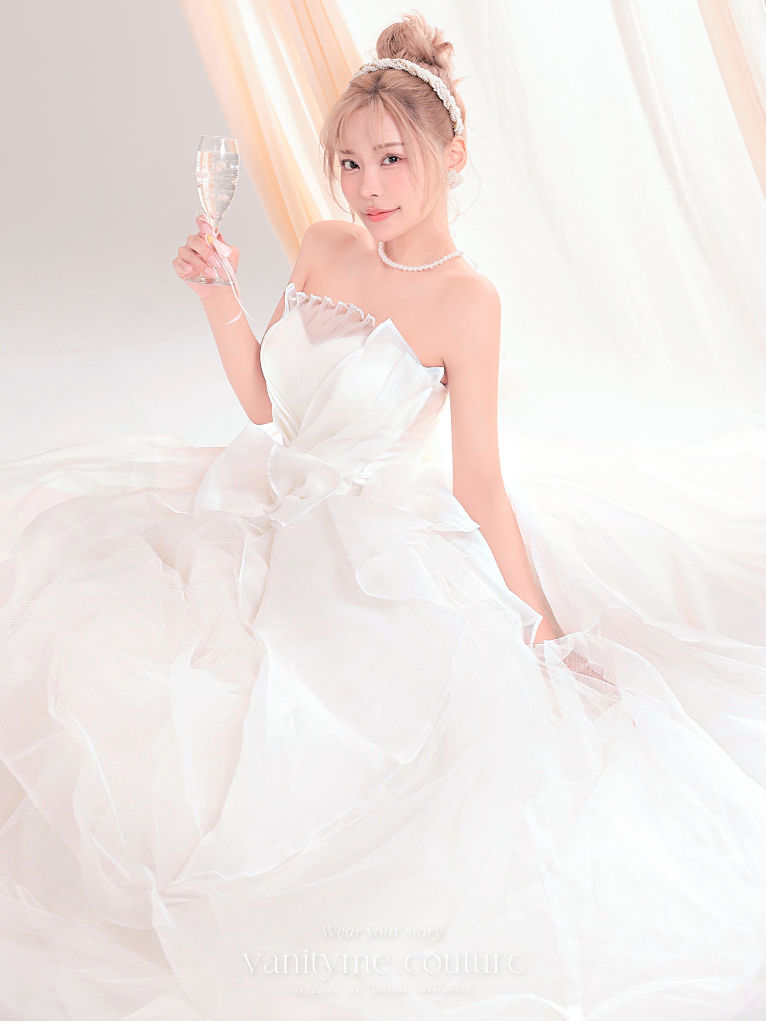 vanityME.couture. バニティーミークチュール Blanc Fleur Couture ブラン・フルール・クチュール ロングドレス ホワイト 白 フリル オーガンジー バースデー vctr-c-8665