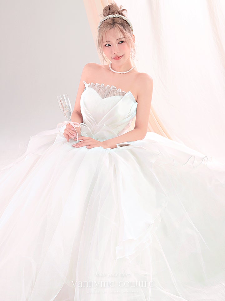 vanityME.couture. バニティーミークチュール Blanc Fleur Couture ブラン・フルール・クチュール ロングドレス ホワイト 白 フリル オーガンジー バースデー vctr-c-8665