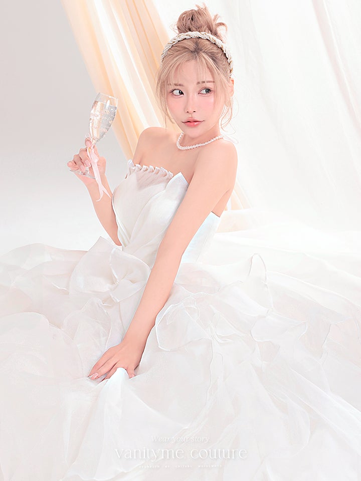 vanityME.couture. バニティーミークチュール Blanc Fleur Couture ブラン・フルール・クチュール ロングドレス ホワイト 白 フリル オーガンジー バースデー vctr-c-8665
