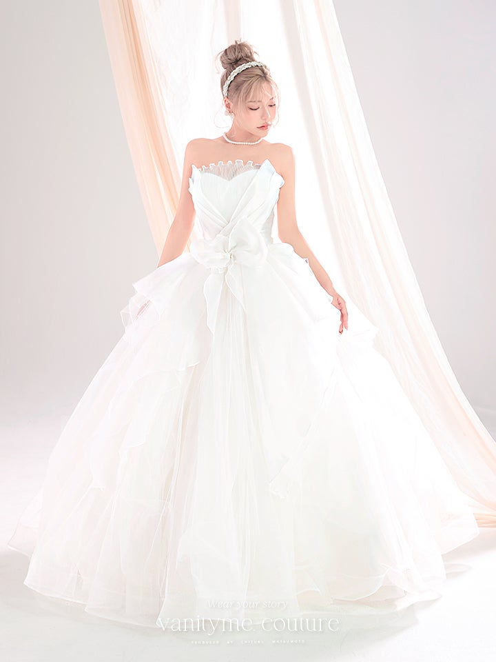 vanityME.couture. バニティーミークチュール Blanc Fleur Couture ブラン・フルール・クチュール ロングドレス ホワイト 白 フリル オーガンジー バースデー vctr-c-8665