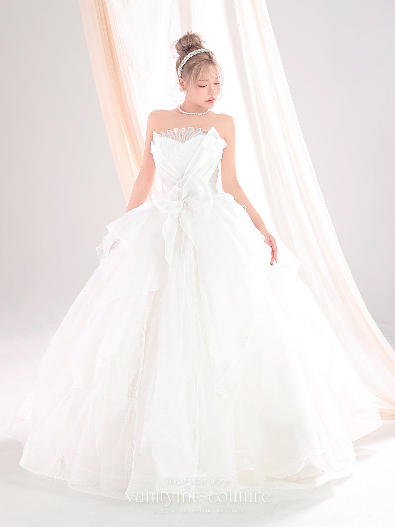vanityME.couture. バニティーミークチュール Blanc Fleur Couture ブラン・フルール・クチュール ロングドレス ホワイト 白 フリル オーガンジー バースデー vctr-c-8665