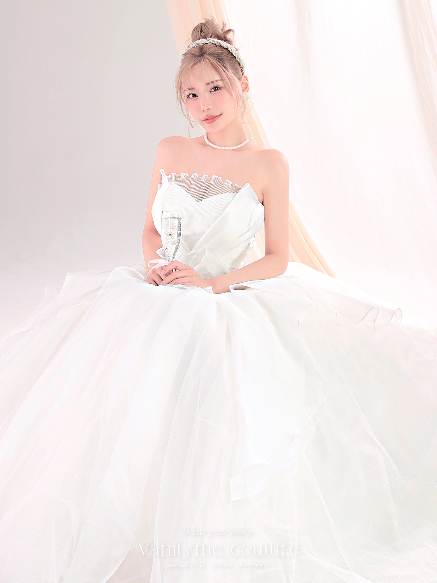 vanityME.couture. バニティーミークチュール Blanc Fleur Couture ブラン・フルール・クチュール ロングドレス ホワイト 白 フリル オーガンジー バースデー vctr-c-8665