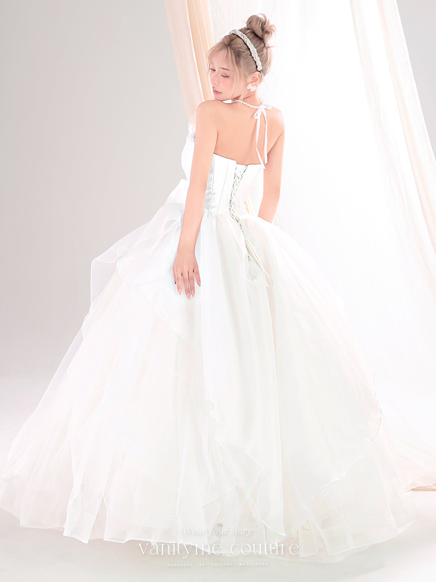 vanityME.couture. バニティーミークチュール Blanc Fleur Couture ブラン・フルール・クチュール ロングドレス ホワイト 白 フリル オーガンジー バースデー vctr-c-8665
