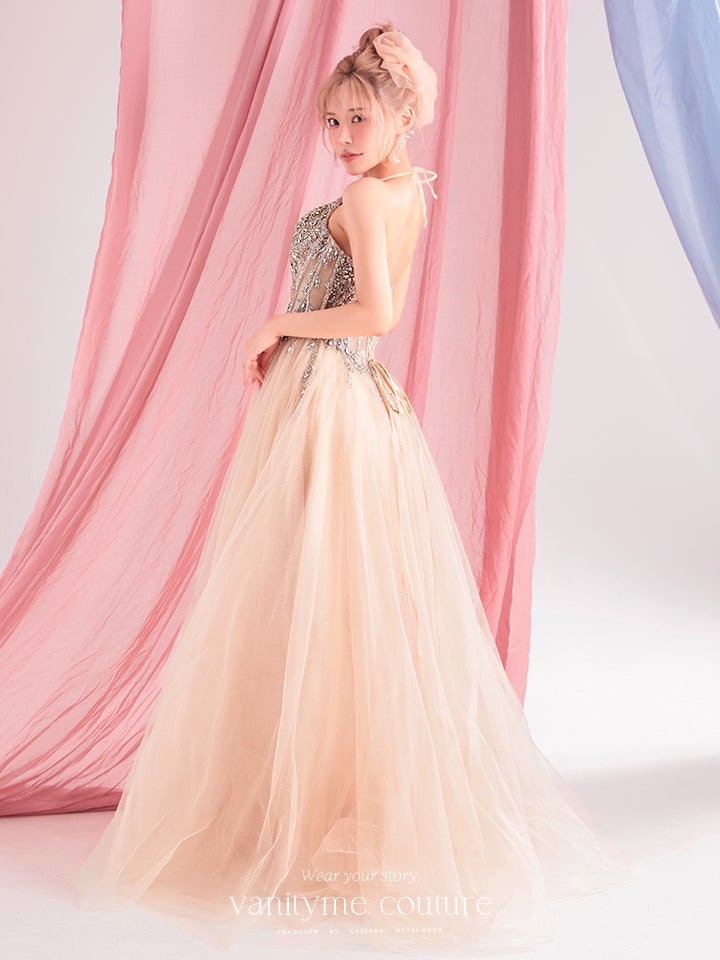 vanityME.couture. バニティーミークチュール Lumiere Bijou Couture リュミエール・ビジュー・クチュール ロングドレス シャンパンゴールド ビジュー バースデー vctr-l-cd721-1