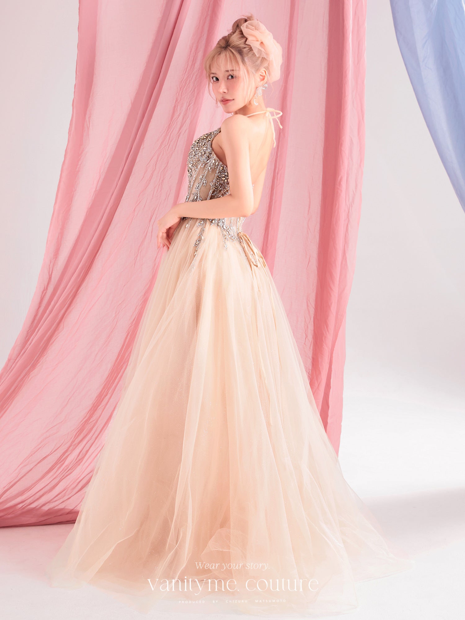 vanityME.couture. バニティーミークチュール Lumiere Bijou Couture リュミエール・ビジュー・クチュール ロングドレス シャンパンゴールド ビジュー バースデー vctr-l-cd721-1