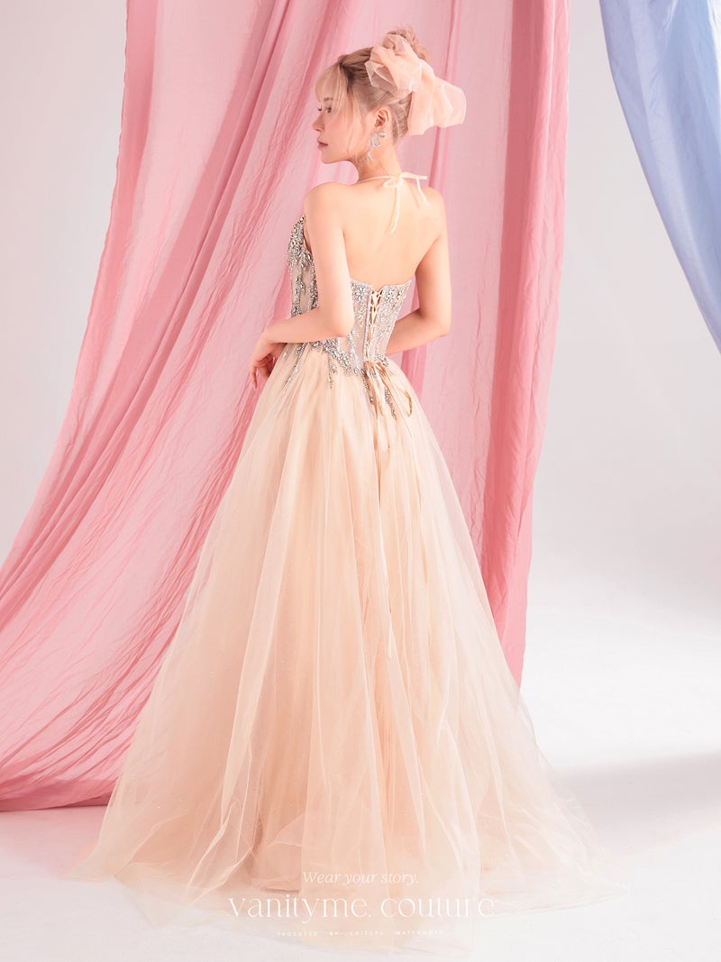 vanityME.couture. バニティーミークチュール Lumiere Bijou Couture リュミエール・ビジュー・クチュール ロングドレス シャンパンゴールド ビジュー バースデー vctr-l-cd721-1