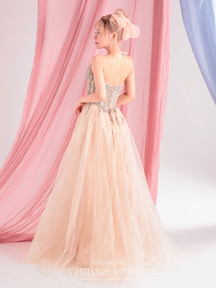 vanityME.couture. バニティーミークチュール Lumiere Bijou Couture リュミエール・ビジュー・クチュール ロングドレス シャンパンゴールド ビジュー バースデー vctr-l-cd721-1