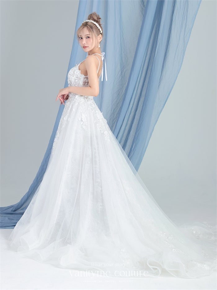 vanityME.couture. バニティーミークチュール Jardin Blanc Couture ジャルダン・ブラン・クチュール ロングドレス オフホワイト 白 フラワー レース バースデー vctr-l-cd857w