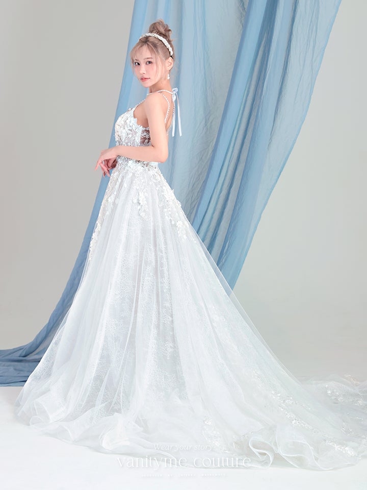vanityME.couture. バニティーミークチュール Jardin Blanc Couture ジャルダン・ブラン・クチュール ロングドレス オフホワイト 白 フラワー レース バースデー vctr-l-cd857w