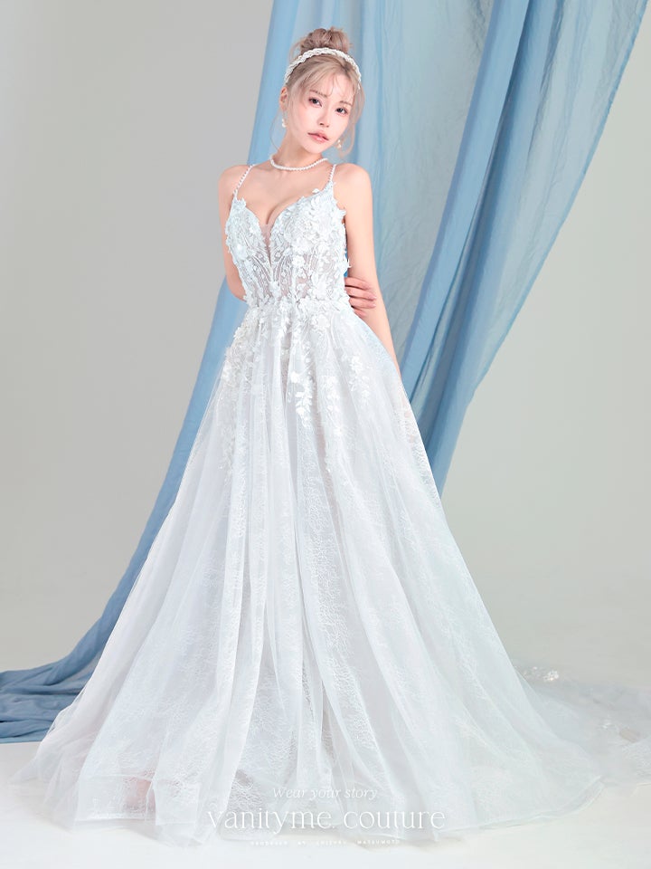 vanityME.couture. バニティーミークチュール Jardin Blanc Couture ジャルダン・ブラン・クチュール ロングドレス オフホワイト 白 フラワー レース バースデー vctr-l-cd857w