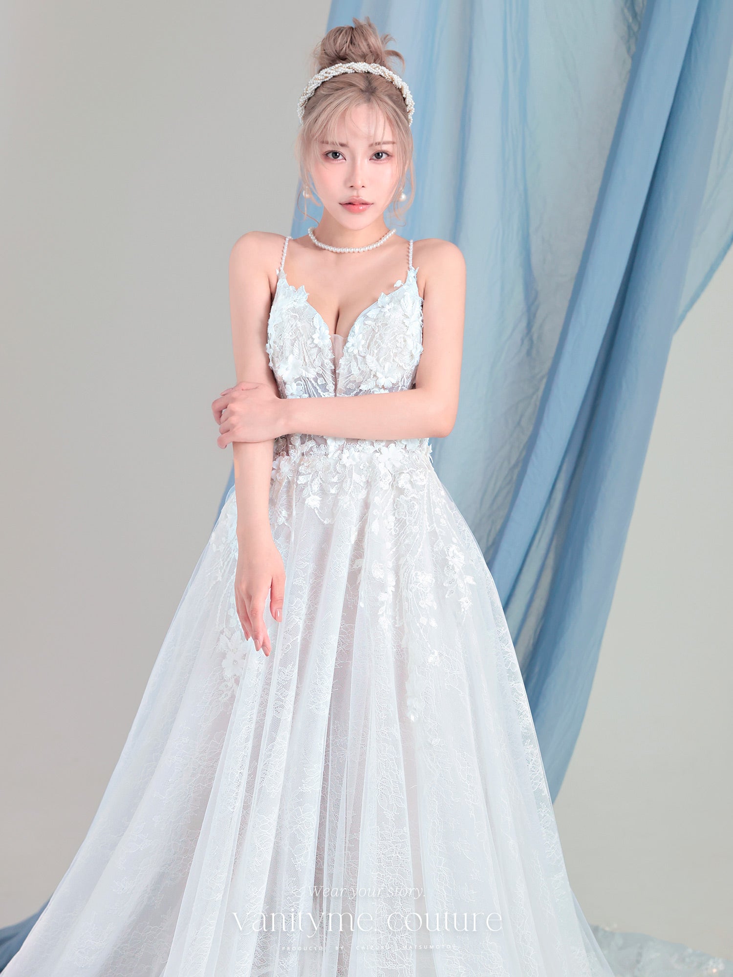 vanityME.couture. バニティーミークチュール Jardin Blanc Couture ジャルダン・ブラン・クチュール ロングドレス オフホワイト 白 フラワー レース バースデー vctr-l-cd857w
