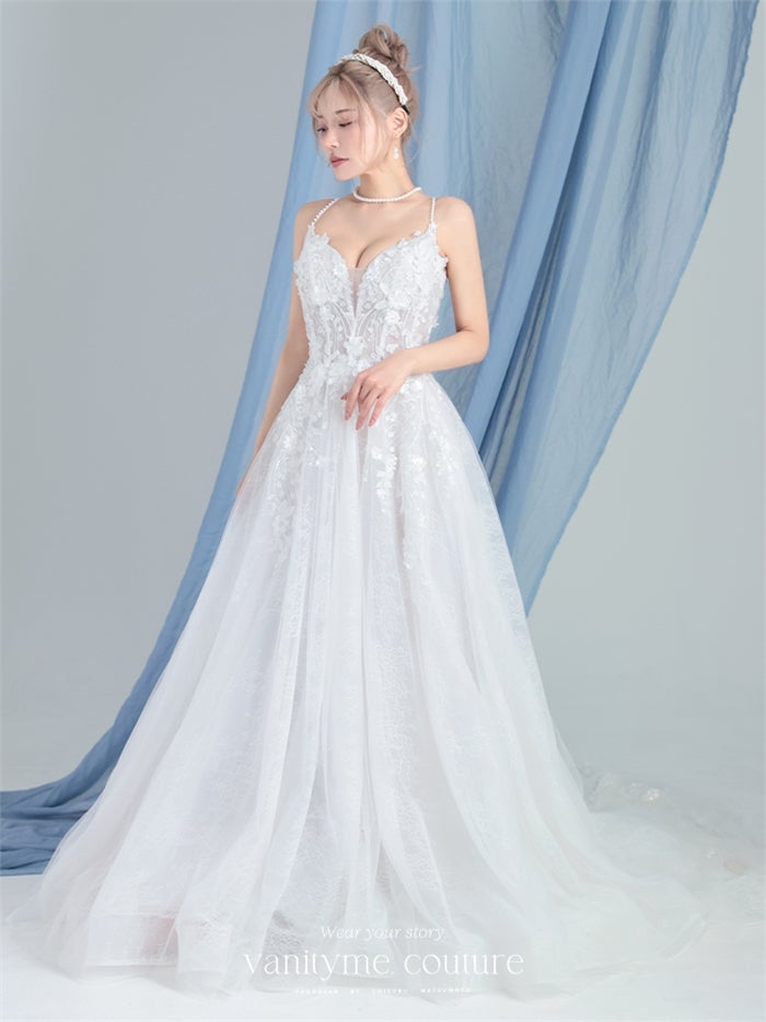 vanityME.couture. バニティーミークチュール Jardin Blanc Couture ジャルダン・ブラン・クチュール ロングドレス オフホワイト 白 フラワー レース バースデー vctr-l-cd857w