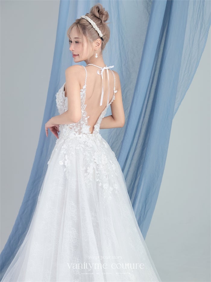 vanityME.couture. バニティーミークチュール Jardin Blanc Couture ジャルダン・ブラン・クチュール ロングドレス オフホワイト 白 フラワー レース バースデー vctr-l-cd857w