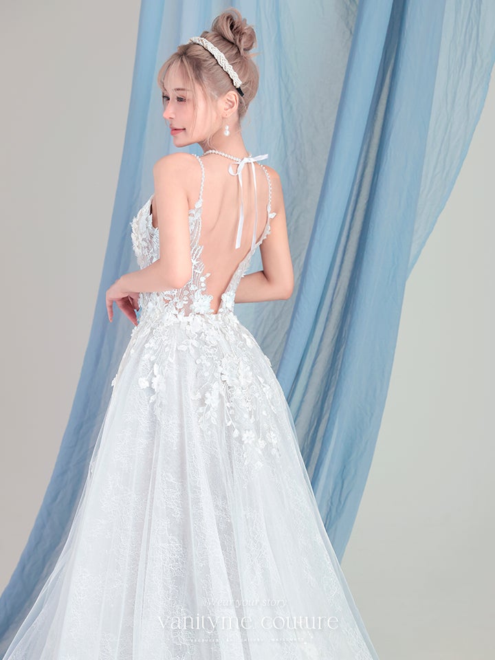 vanityME.couture. バニティーミークチュール Jardin Blanc Couture ジャルダン・ブラン・クチュール ロングドレス オフホワイト 白 フラワー レース バースデー vctr-l-cd857w