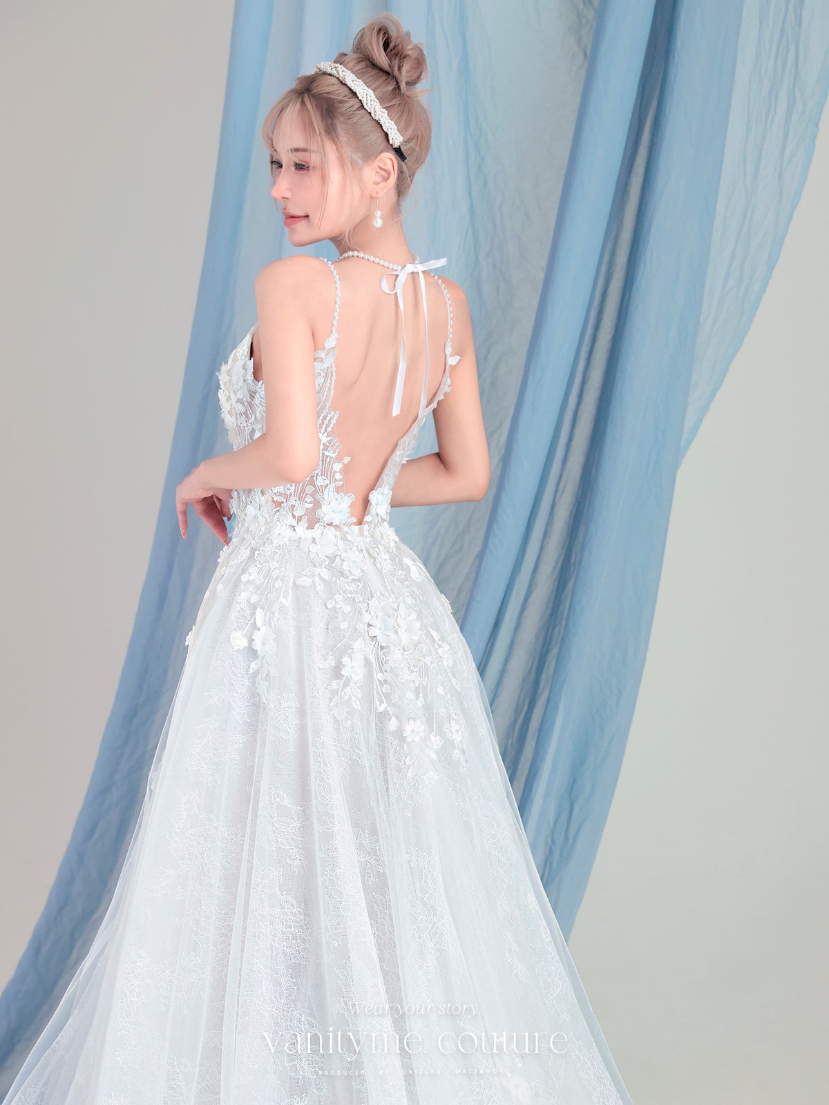 vanityME.couture. バニティーミークチュール Jardin Blanc Couture ジャルダン・ブラン・クチュール ロングドレス オフホワイト 白 フラワー レース バースデー vctr-l-cd857w
