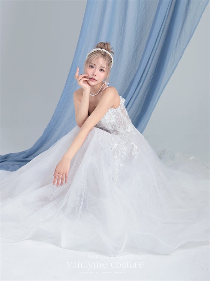vanityME.couture. バニティーミークチュール Jardin Blanc Couture ジャルダン・ブラン・クチュール ロングドレス オフホワイト 白 フラワー レース バースデー vctr-l-cd857w
