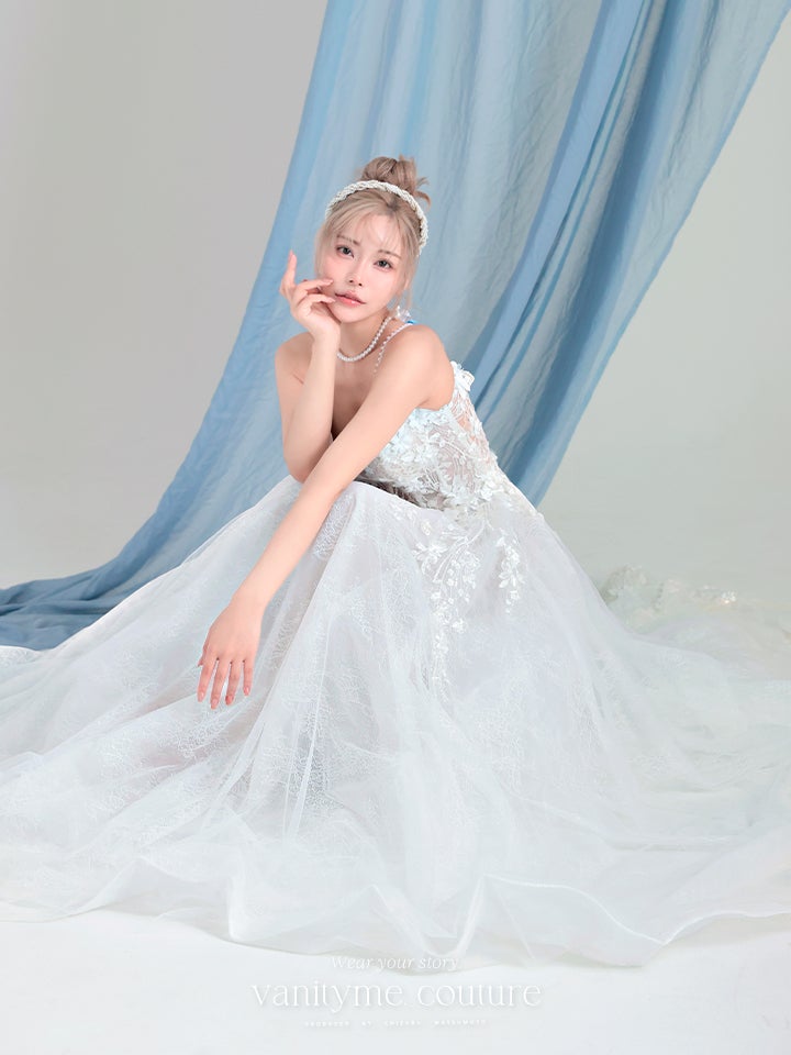 vanityME.couture. バニティーミークチュール Jardin Blanc Couture ジャルダン・ブラン・クチュール ロングドレス オフホワイト 白 フラワー レース バースデー vctr-l-cd857w