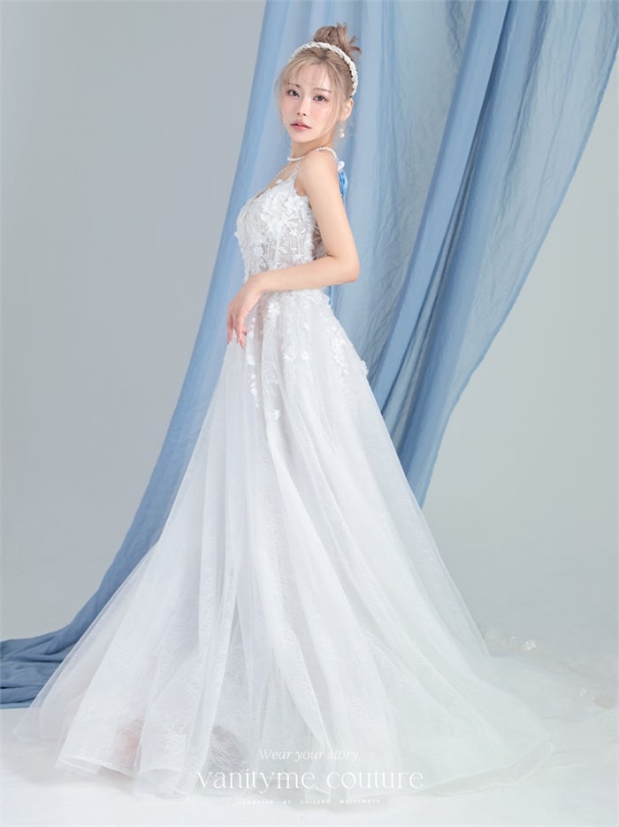 vanityME.couture. バニティーミークチュール Jardin Blanc Couture ジャルダン・ブラン・クチュール ロングドレス オフホワイト 白 フラワー レース バースデー vctr-l-cd857w