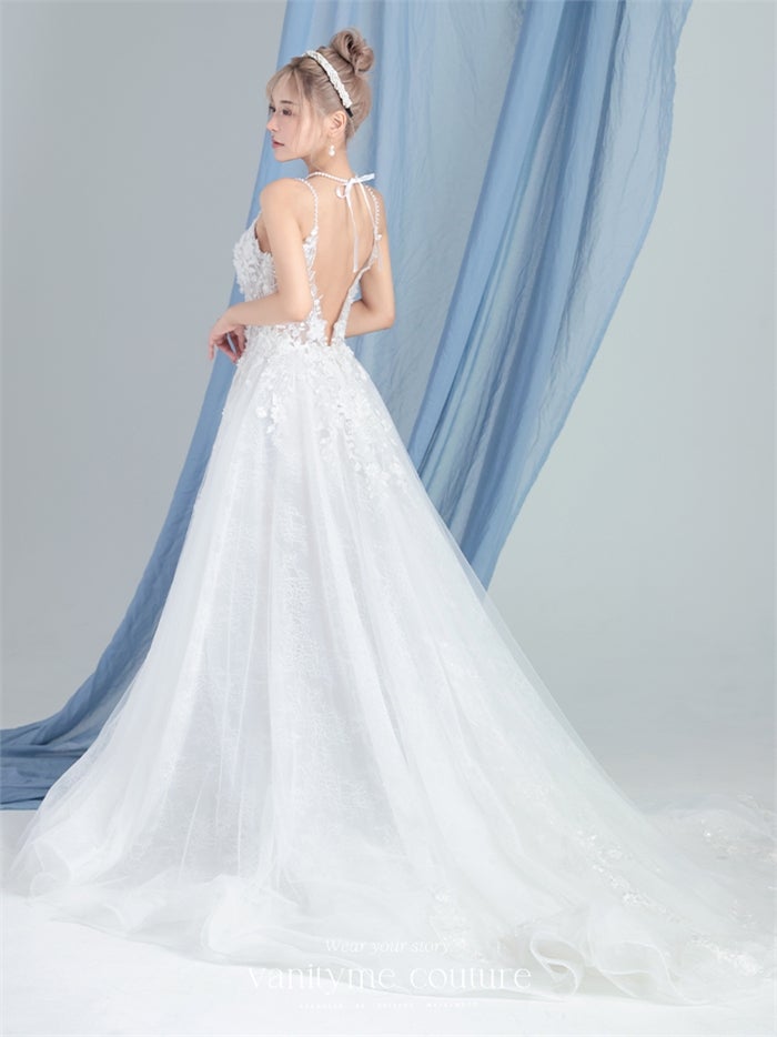 vanityME.couture. バニティーミークチュール Jardin Blanc Couture ジャルダン・ブラン・クチュール ロングドレス オフホワイト 白 フラワー レース バースデー vctr-l-cd857w