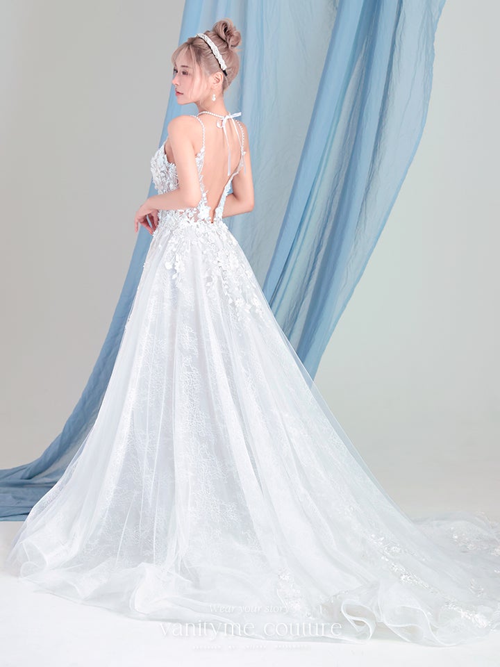 vanityME.couture. バニティーミークチュール Jardin Blanc Couture ジャルダン・ブラン・クチュール ロングドレス オフホワイト 白 フラワー レース バースデー vctr-l-cd857w