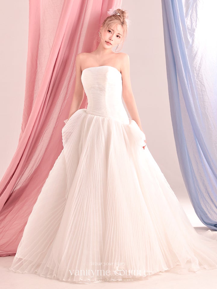 vanityME.couture. バニティーミークチュール Neige Tulle Couture ネージュ・チュール・クチュール ロングドレス ホワイト 白 チュール プリーツ プリンセス バースデー vctr-c-19016