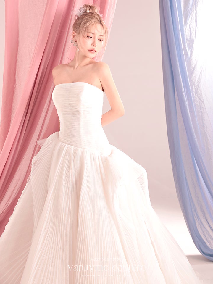 vanityME.couture. バニティーミークチュール Neige Tulle Couture ネージュ・チュール・クチュール ロングドレス ホワイト 白 チュール プリーツ プリンセス バースデー vctr-c-19016