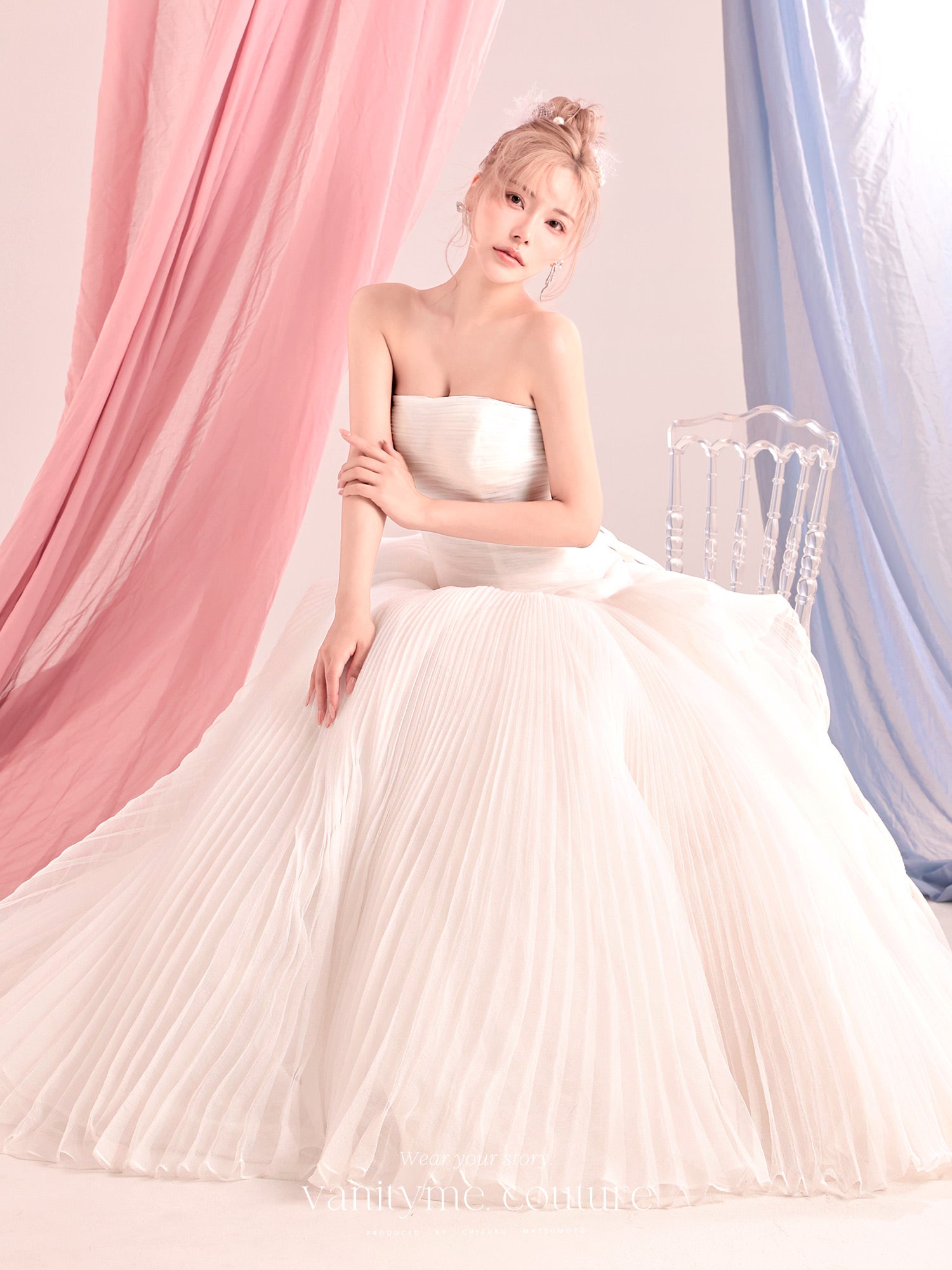vanityME.couture. バニティーミークチュール Neige Tulle Couture ネージュ・チュール・クチュール ロングドレス ホワイト 白 チュール プリーツ プリンセス バースデー vctr-c-19016