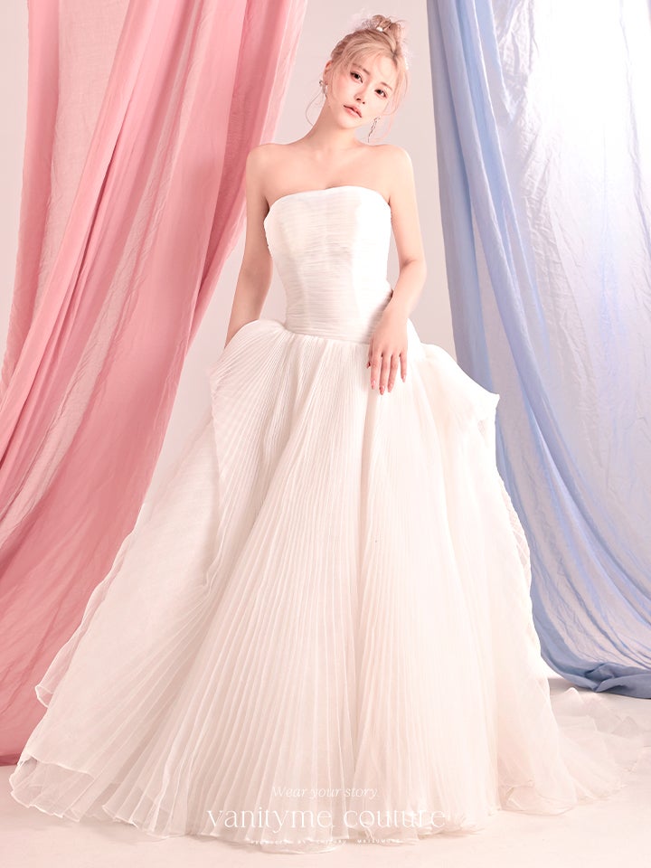 vanityME.couture. バニティーミークチュール Neige Tulle Couture ネージュ・チュール・クチュール ロングドレス ホワイト 白 チュール プリーツ プリンセス バースデー vctr-c-19016