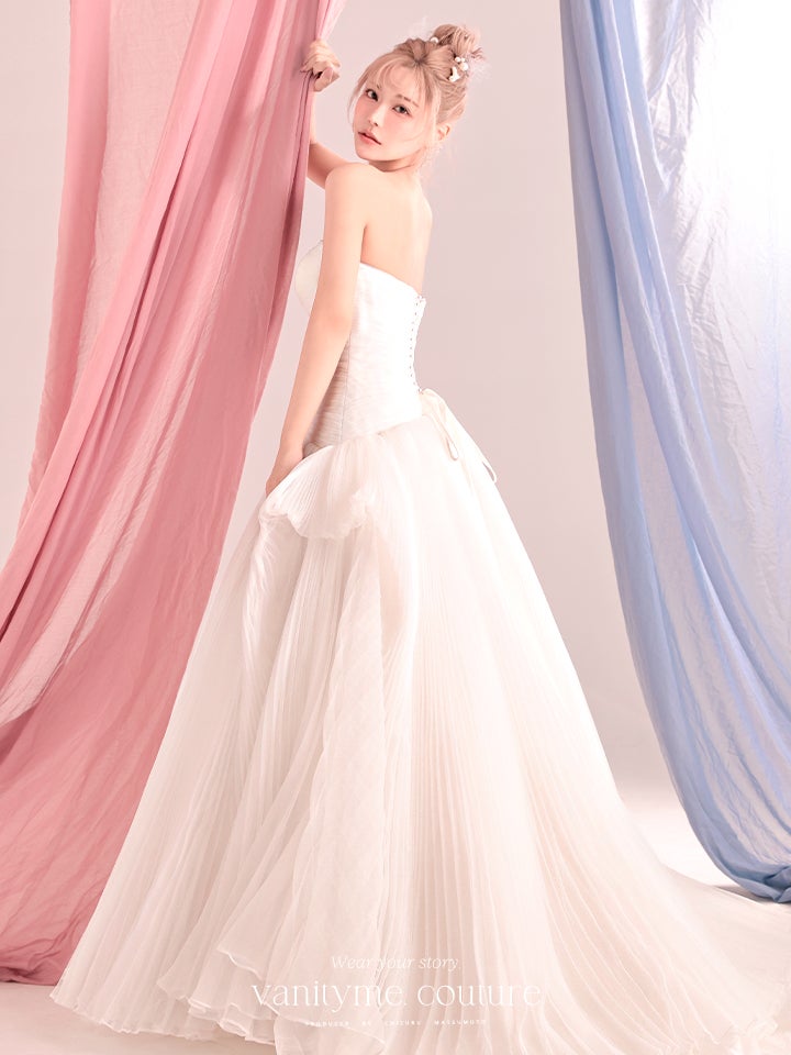 vanityME.couture. バニティーミークチュール Neige Tulle Couture ネージュ・チュール・クチュール ロングドレス ホワイト 白 チュール プリーツ プリンセス バースデー vctr-c-19016