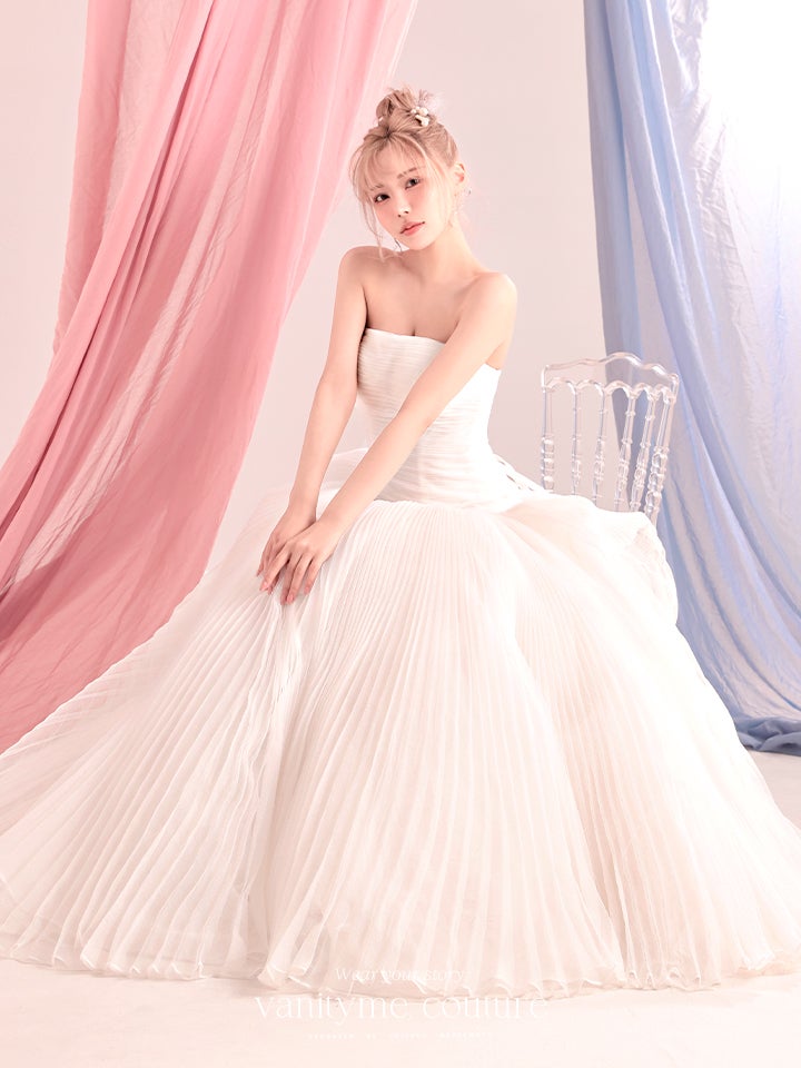 vanityME.couture. バニティーミークチュール Neige Tulle Couture ネージュ・チュール・クチュール ロングドレス ホワイト 白 チュール プリーツ プリンセス バースデー vctr-c-19016