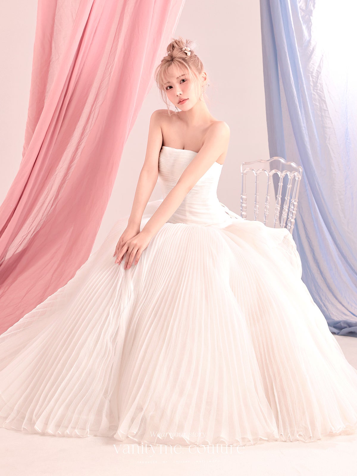 vanityME.couture. バニティーミークチュール Neige Tulle Couture ネージュ・チュール・クチュール ロングドレス ホワイト 白 チュール プリーツ プリンセス バースデー vctr-c-19016