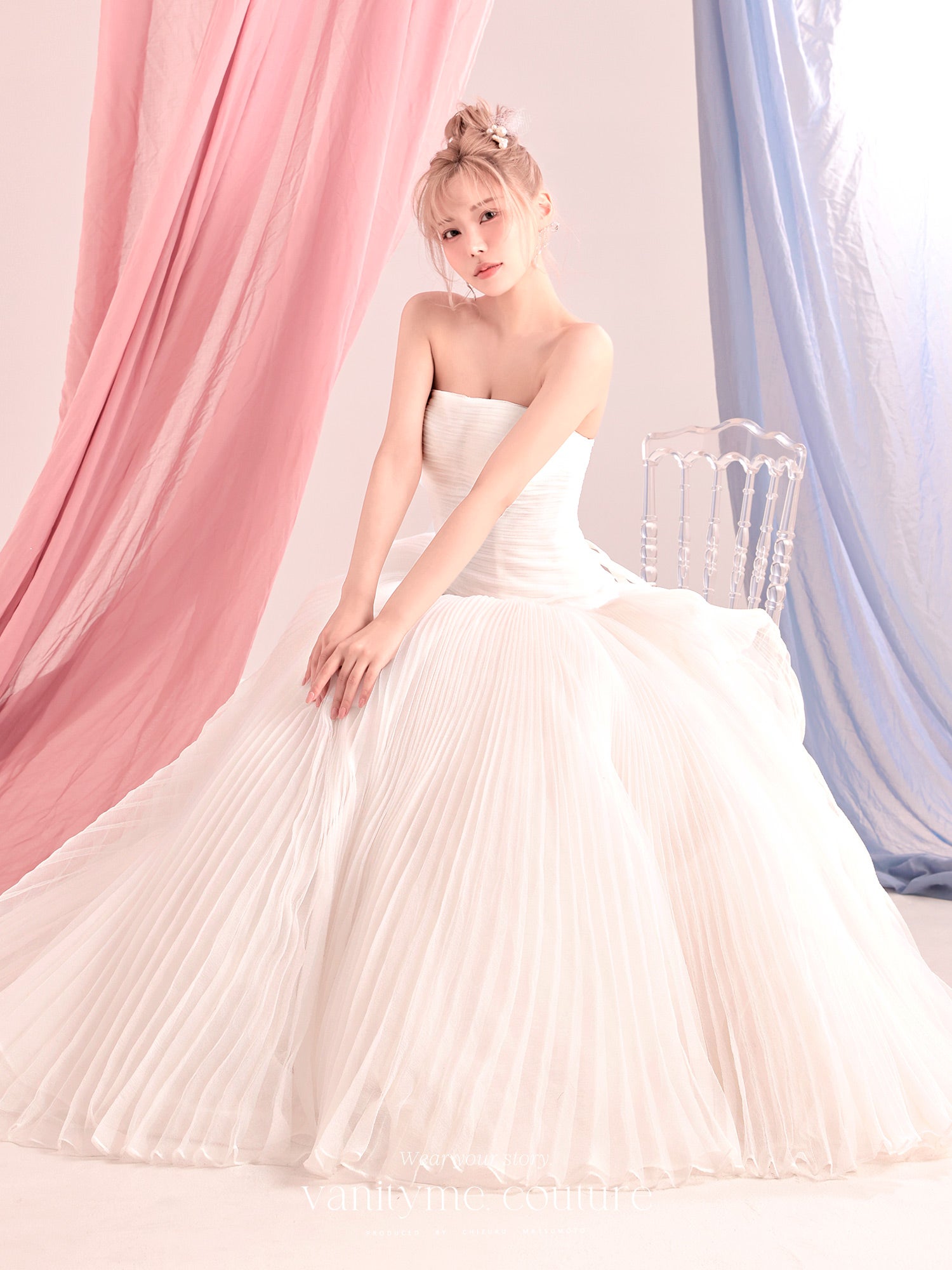 vanityME.couture. バニティーミークチュール Neige Tulle Couture ネージュ・チュール・クチュール ロングドレス ホワイト 白 チュール プリーツ プリンセス バースデー vctr-c-19016