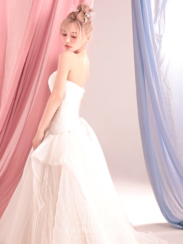 vanityME.couture. バニティーミークチュール Neige Tulle Couture ネージュ・チュール・クチュール ロングドレス ホワイト 白 チュール プリーツ プリンセス バースデー vctr-c-19016